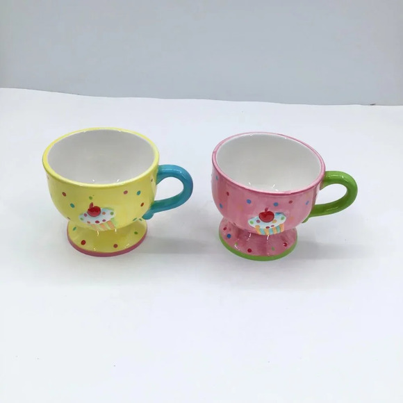 2 Fun Cupcake Collection by Joy Pedestal Mugs Pastel Cups Birthday Party Gifts - Picture 6 of 11